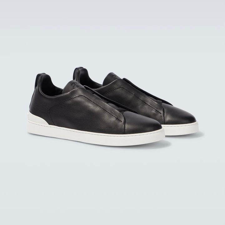 Zegna Triple Stitch leather sneakers BLACK SECONDSKIN TRIPLE STITCH