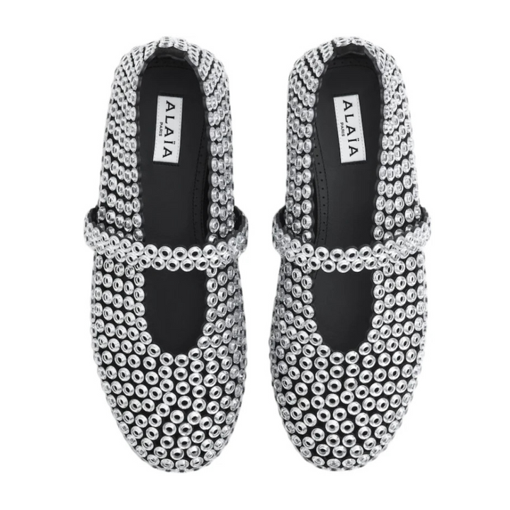 Alaïa Suede Glass-Embellished Ballet Flats