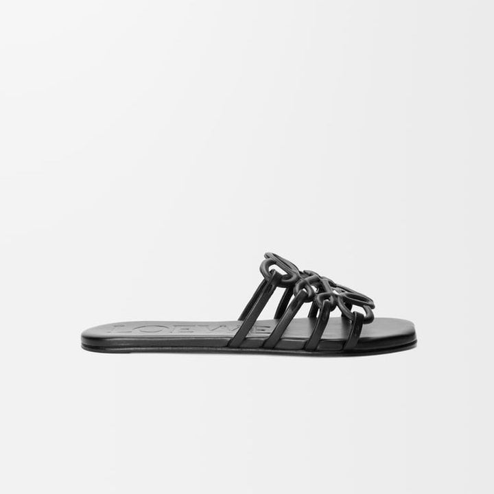 Loewe Petal Anagram leather slides 'All Black'