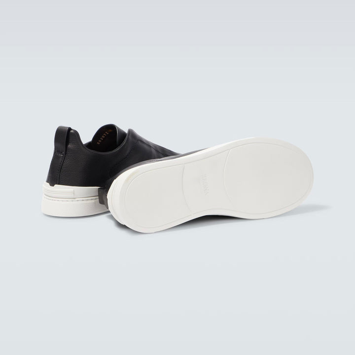 Zegna Triple Stitch leather sneakers BLACK SECONDSKIN TRIPLE STITCH