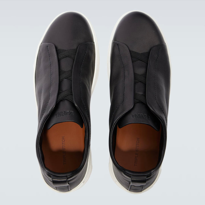 Zegna Triple Stitch leather sneakers BLACK SECONDSKIN TRIPLE STITCH
